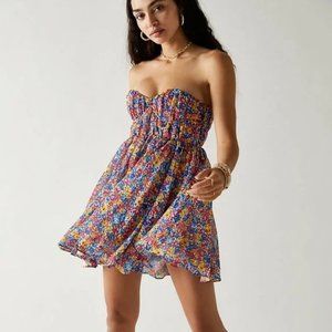 NWT FOR LOVE & LEMONS Sasha Strapless Mini Floral Dress in Blue Women's Size M !